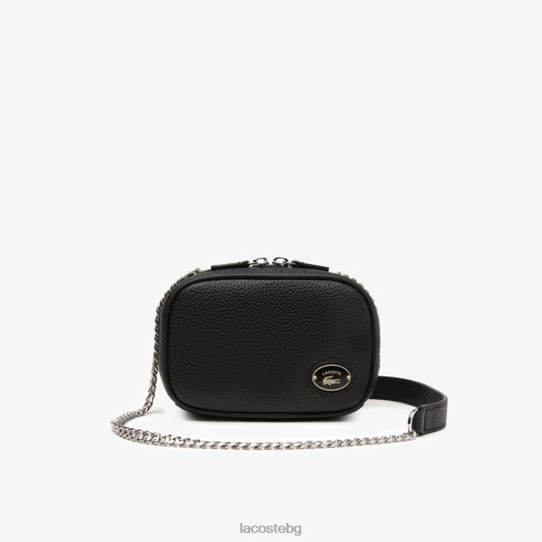 Жени Lacoste черен квадратна чанта през рамо от зърнеста кожа чанти и кожени изделия XTV622788