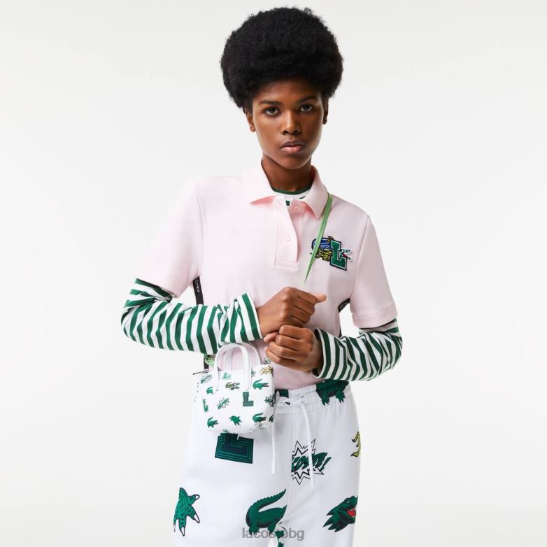 Жени Lacoste бял крокодил нано чанта с комичен принт чанти и кожени изделия XTV622883