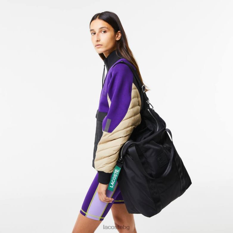 Жени Lacoste черен голяма чанта с маркова дръжка чанти и кожени изделия XTV622846