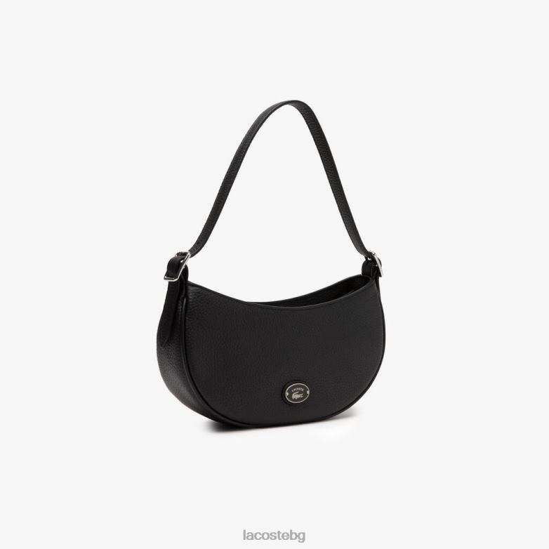Жени Lacoste черен горна чанта полумесец от зърнеста кожа чанти и кожени изделия XTV622791