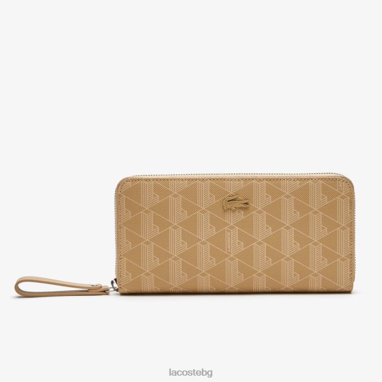 Жени Lacoste виенско бежово портфейл с цип с печат на монограм чанти и кожени изделия XTV622773