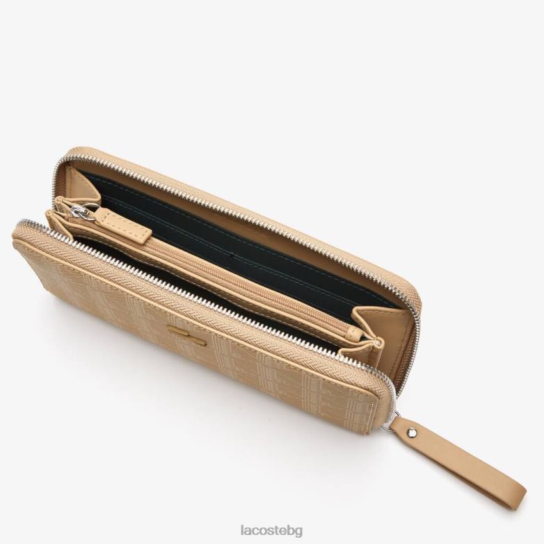 Жени Lacoste виенско бежово портфейл с цип с печат на монограм чанти и кожени изделия XTV622773