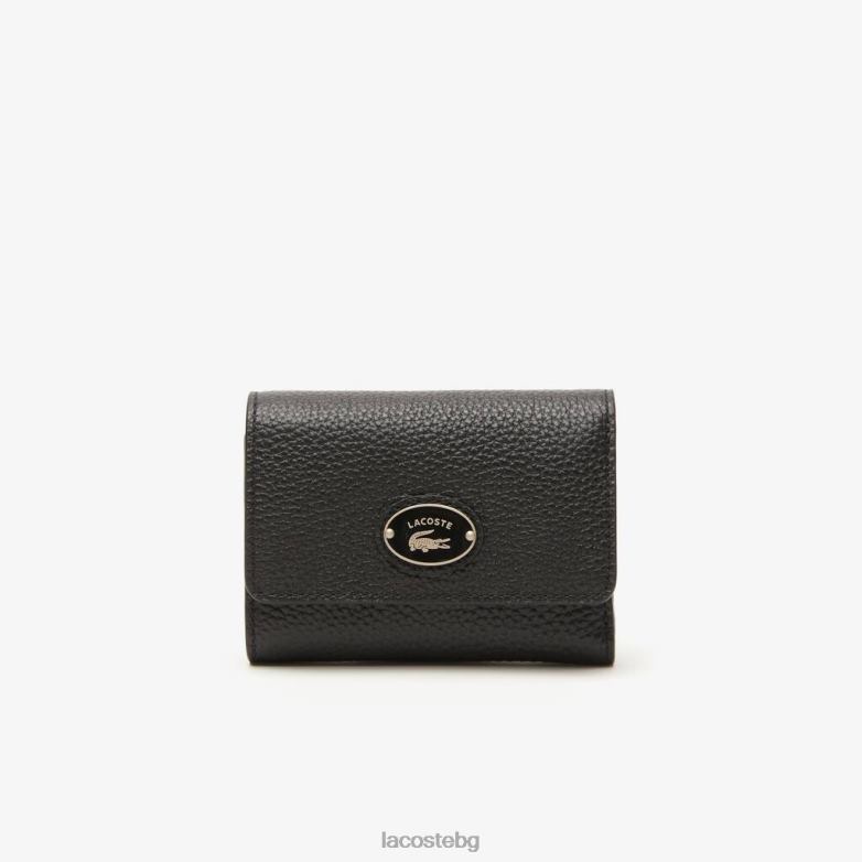 Жени Lacoste черен горен портфейл с капак от зърнеста кожа чанти и кожени изделия XTV622808