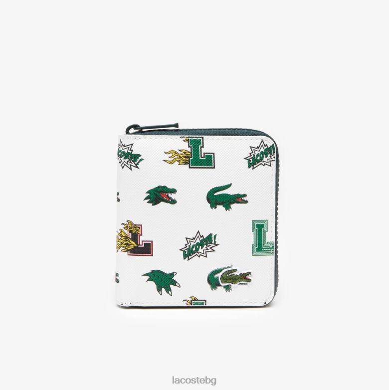 Жени Lacoste бял крокодил малък портфейл с цип с комикс чанти и кожени изделия XTV622893