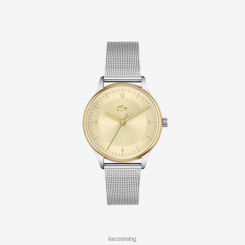 Жени Lacoste сребро клубен часовник с 3 стрелки - шампанско с мрежа от неръждаема стомана аксесоари XTV622922