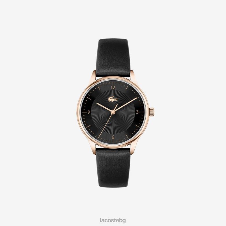 Жени Lacoste черен клубен часовник с 3 стрелки - черен с кожена каишка аксесоари XTV622924