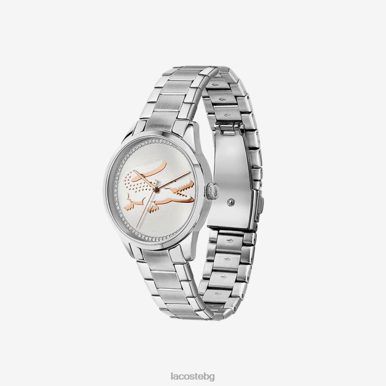Жени Lacoste черен часовник ladycroc с 3 стрелки - сребрист с гривна от неръждаема стомана аксесоари XTV622923