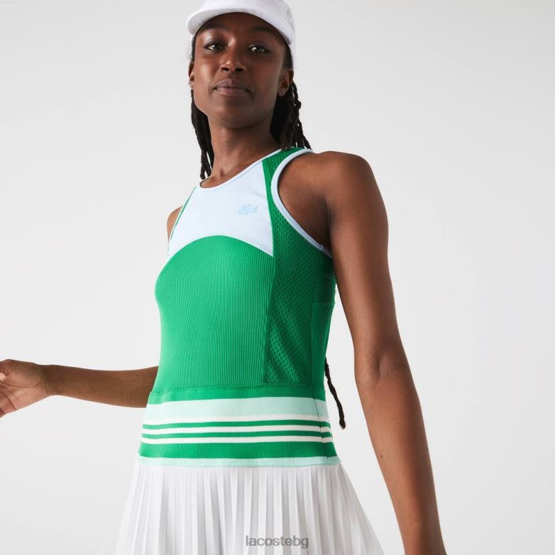 Жени Lacoste синьо/зелено/бяло плисирана рокля с потник с цветни блокове облекло XTV622497