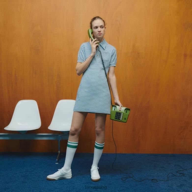 Жени Lacoste x Goop синьо/тъмно синьо/бяло раирана жакардова рокля облекло XTV622672