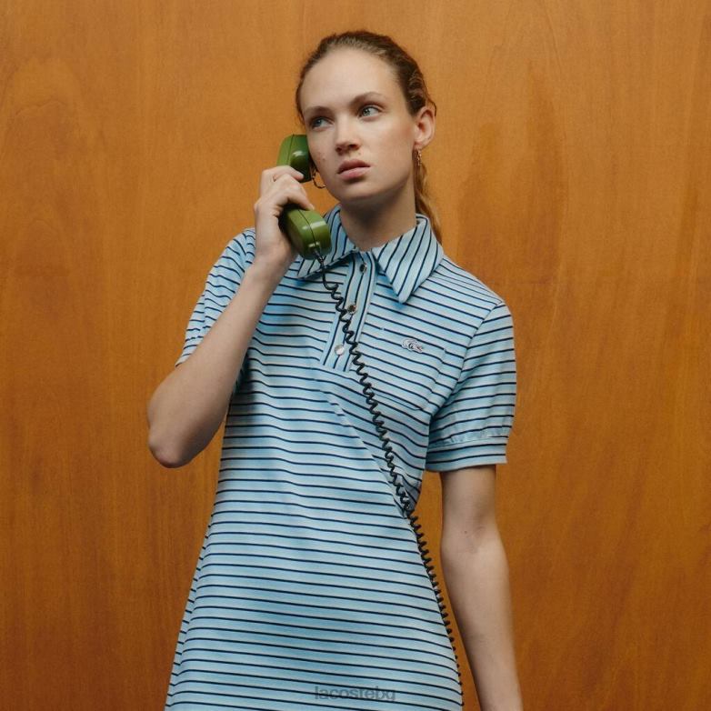 Жени Lacoste x Goop синьо/тъмно синьо/бяло раирана жакардова рокля облекло XTV622672