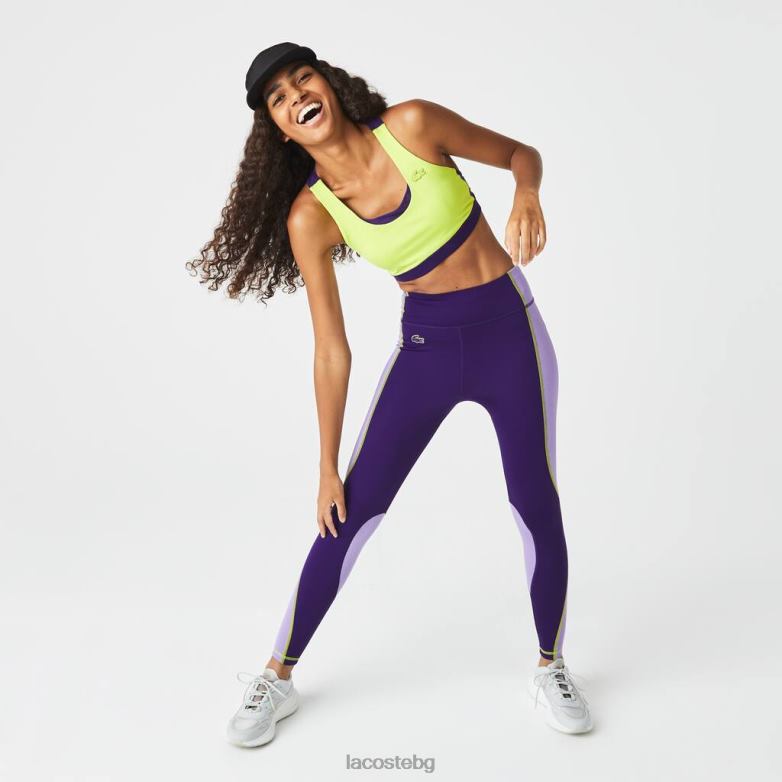 Жени Lacoste лилаво спортни плетени клинове с цветен блок облекло XTV622533