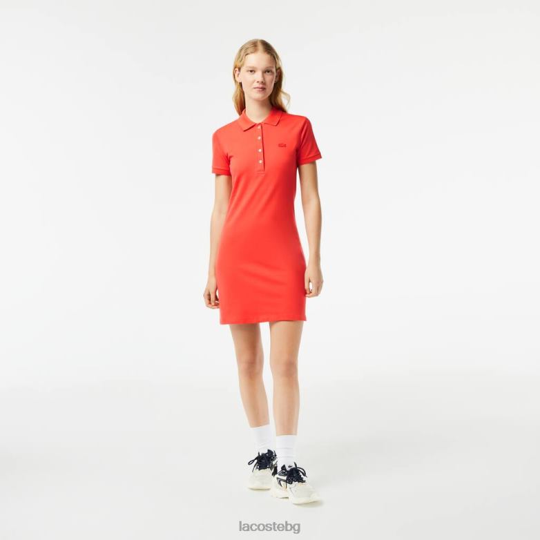 Жени Lacoste оранжево разтеглива памучна поло рокля на пике облекло XTV622377