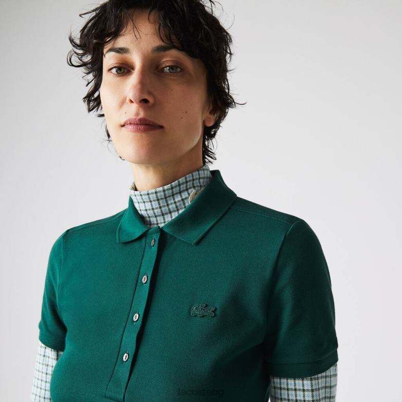Жени Lacoste зелено разтеглива памучна поло рокля на пике облекло XTV622467