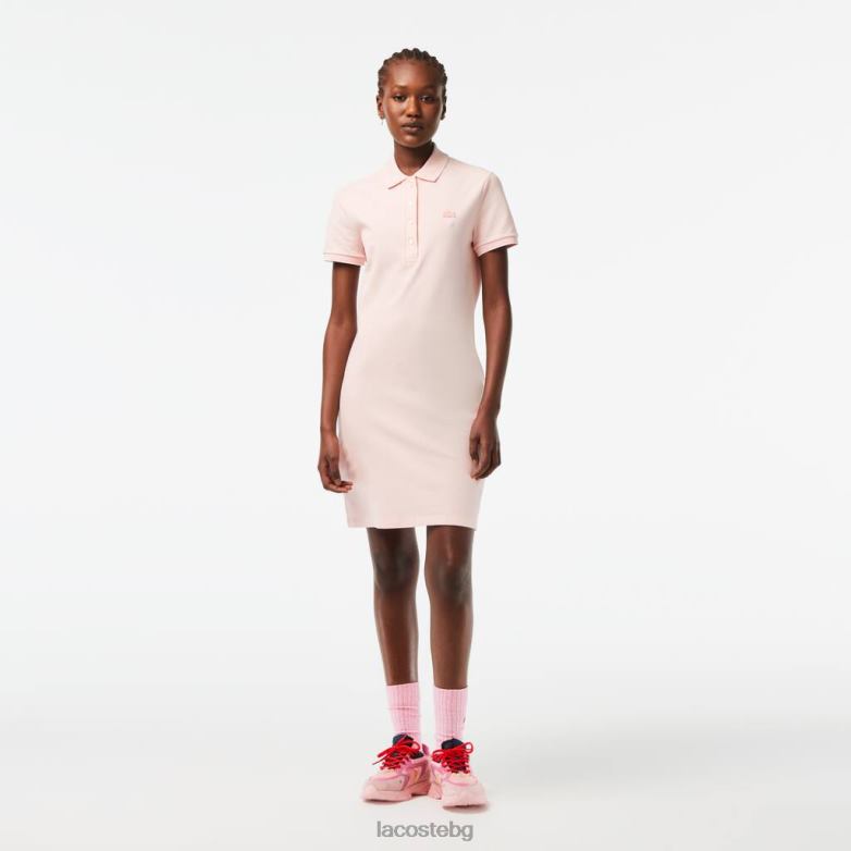 Жени Lacoste светло розово разтеглива памучна поло рокля на пике облекло XTV622476