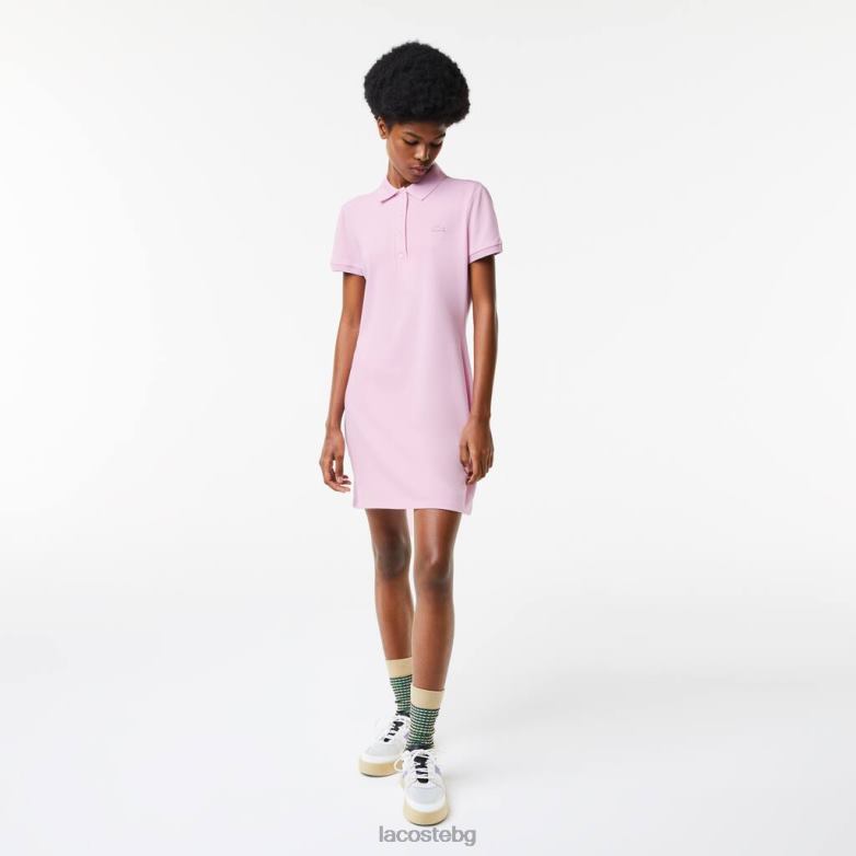 Жени Lacoste розово разтеглива памучна поло рокля на пике облекло XTV622505