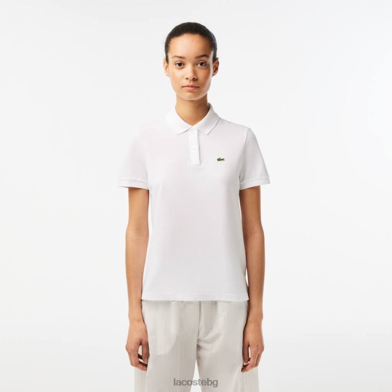 Жени Lacoste бяло стандартно прилепнало меко памучно пети пике поло облекло XTV622363