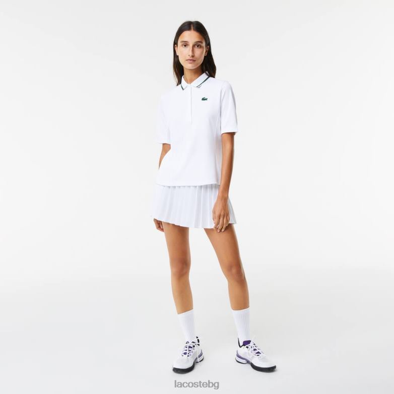 Жени Lacoste бяло/зелено спортно терморегулиращо пике тенис поло облекло XTV622461