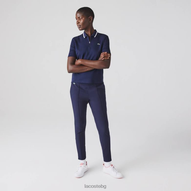 Жени Lacoste тъмносиньо/бяло спортно поло с яка с цип облекло XTV622466