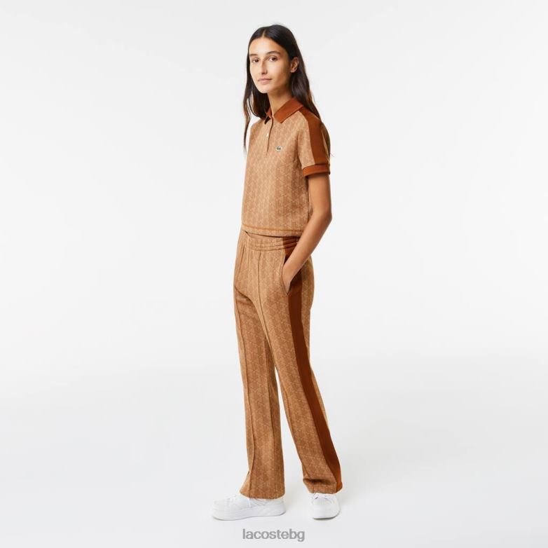 Жени Lacoste бежово/кафяво поло с щампа монограм с обикновена форма облекло XTV622475