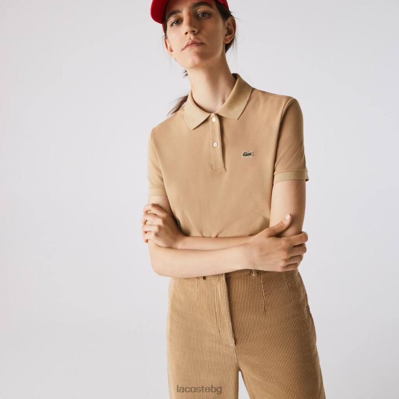 Жени Lacoste бежово стандартно прилепнало меко памучно пети пике поло облекло XTV622493