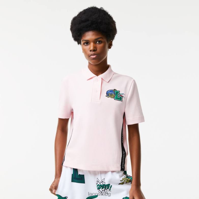 Жени Lacoste светло розово обикновена комична значка поло облекло XTV622494