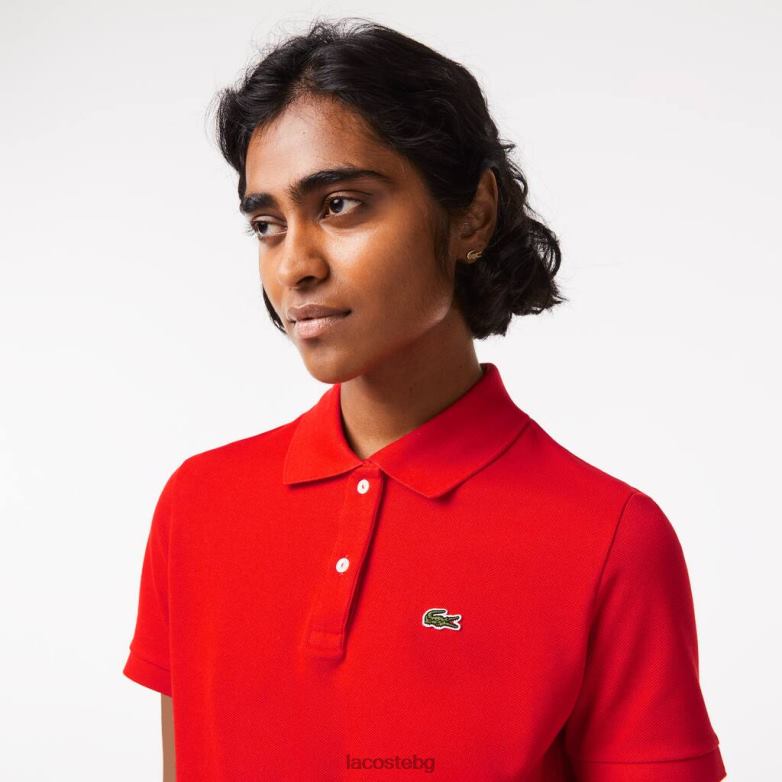 Жени Lacoste червен стандартно прилепнало меко памучно пети пике поло облекло XTV622502