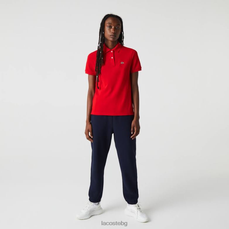 Жени Lacoste червен стандартно прилепнало меко памучно пети пике поло облекло XTV622504