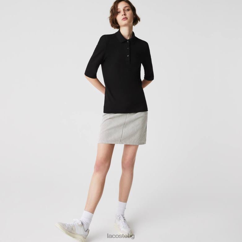Жени Lacoste черен прилепнало еластично памучно поло облекло XTV622515