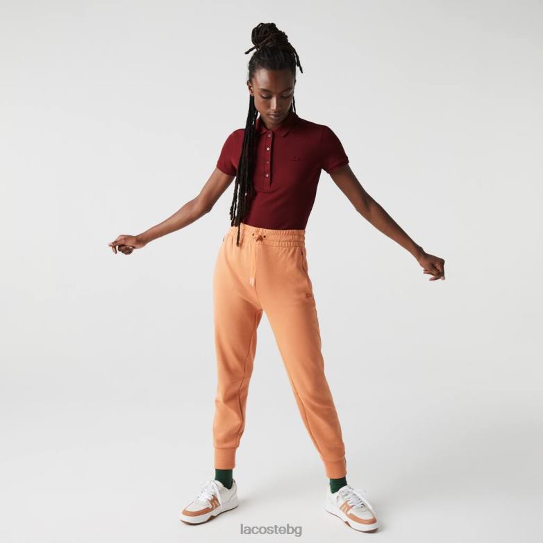 Жени Lacoste бордо прилепнало еластично памучно пике поло облекло XTV622518