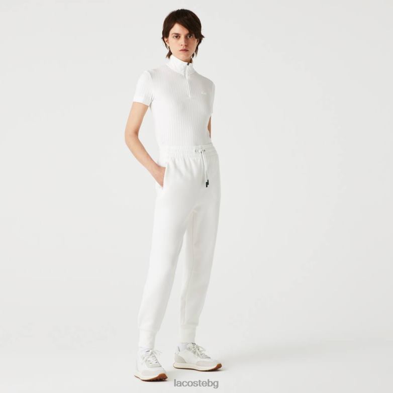 Жени Lacoste бяло тънко оребрено поло с високо деколте с цип облекло XTV622524