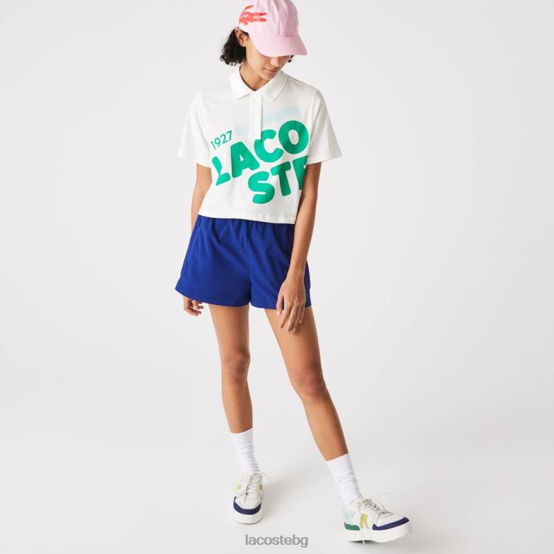 Жени Lacoste бяло свободно поло с къс принт от органичен памук облекло XTV622525