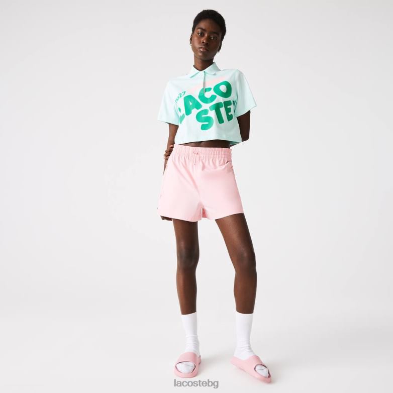 Жени Lacoste тюркоаз свободно поло с къс принт от органичен памук облекло XTV622526