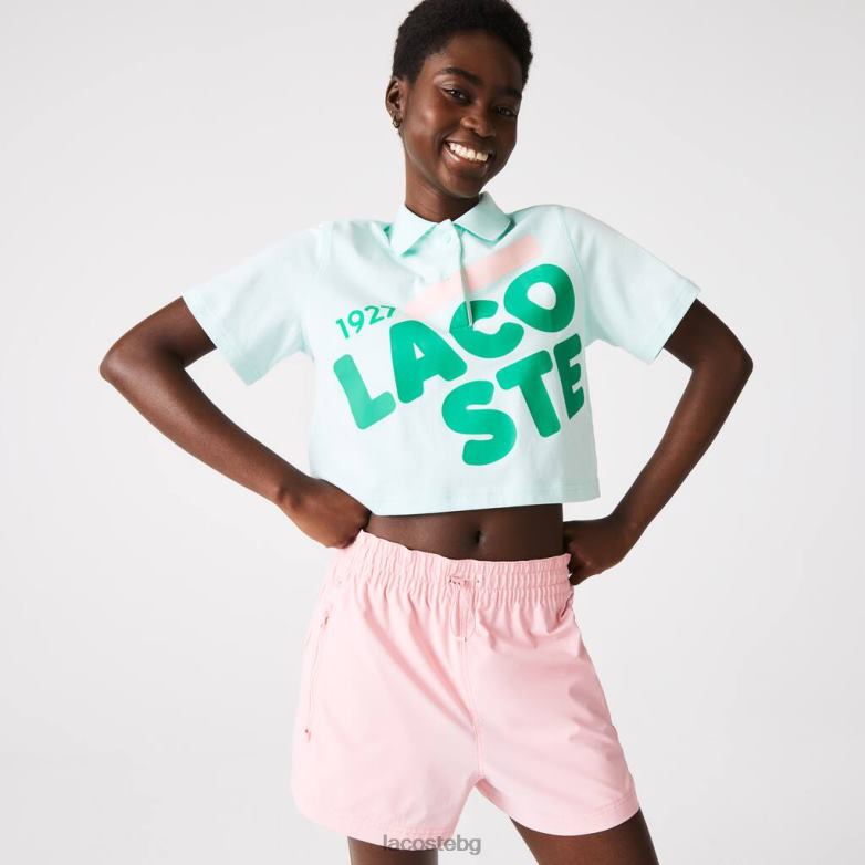 Жени Lacoste тюркоаз свободно поло с къс принт от органичен памук облекло XTV622526