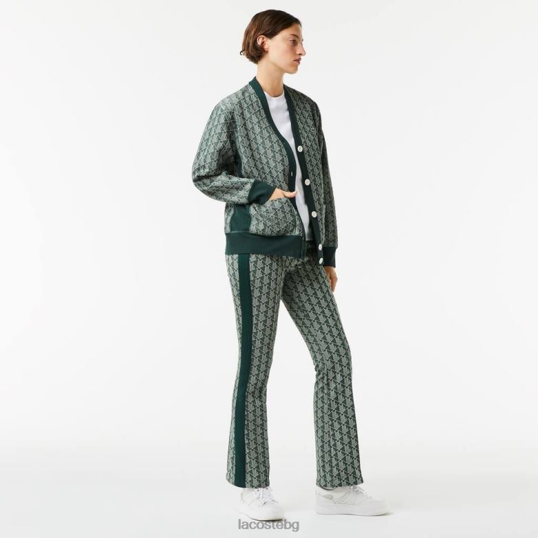 Жени Lacoste зелено/бежово широка жилетка с принт на монограм облекло XTV622635