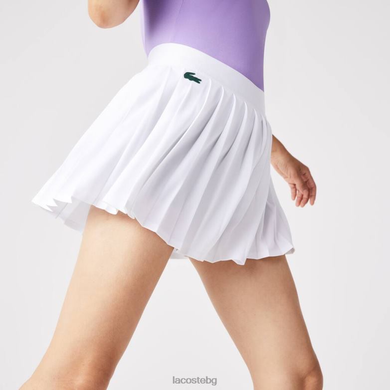 Жени Lacoste бяло/зелено спортна вградена къса плисирана тенис пола облекло XTV622582