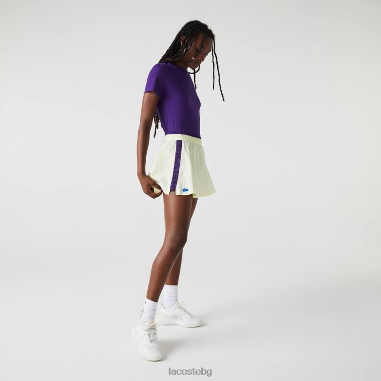 Жени Lacoste жълто/лилаво спортна вградена къса тенис пола облекло XTV622592