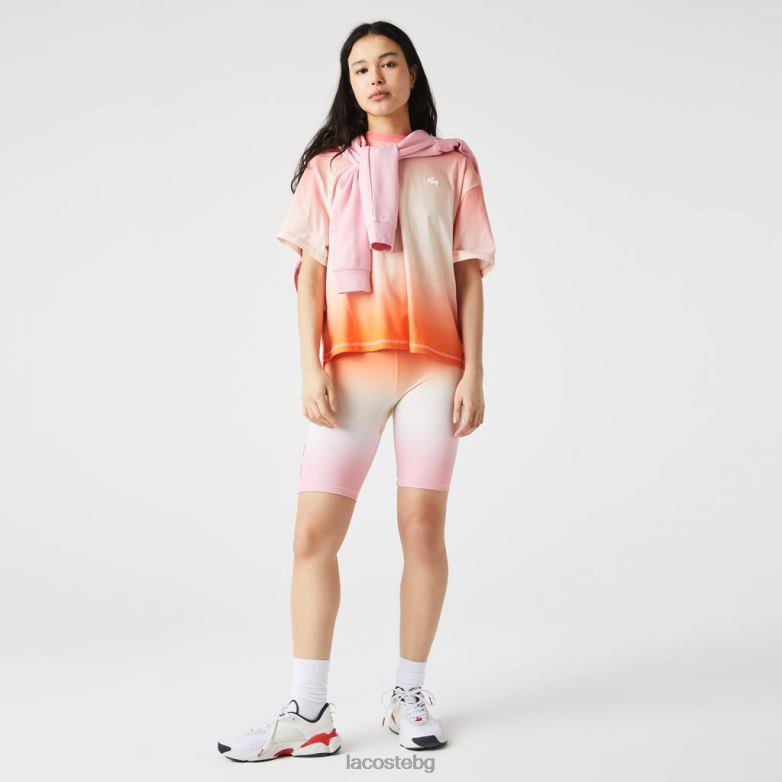 Жени Lacoste розово/бяло/оранжево спортен летен пакет градиентни шорти за велосипеди облекло XTV622661