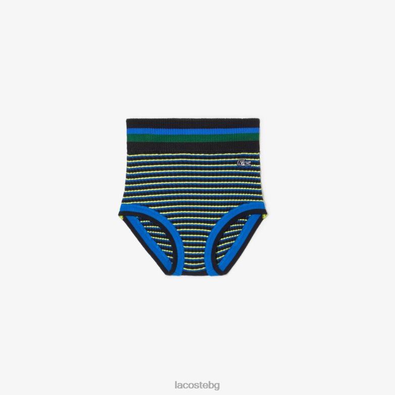 Жени Lacoste x Goop тъмносиньо/синьо/жълто рипсени плетени шорти облекло XTV622668