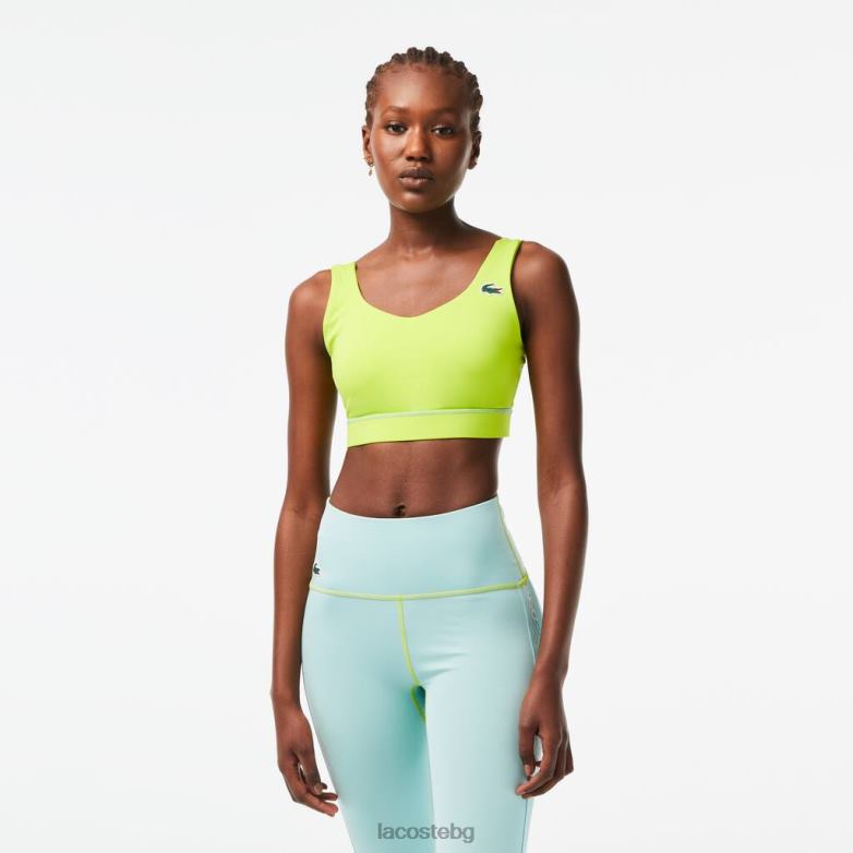 Жени Lacoste жълто зелен спортен ултрасух спортен сутиен от рециклиран полиестер облекло XTV622454