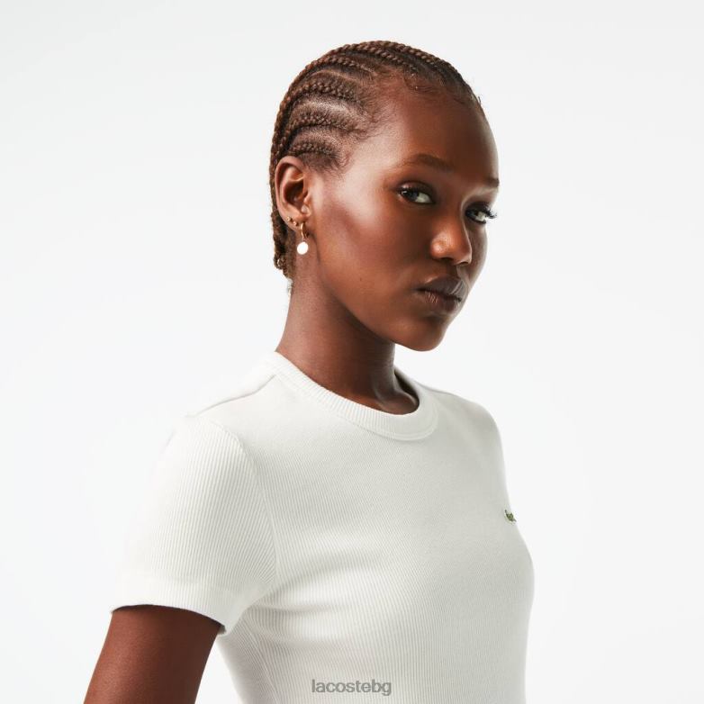 Жени Lacoste бяло прилепнала тениска от органичен памук облекло XTV622384