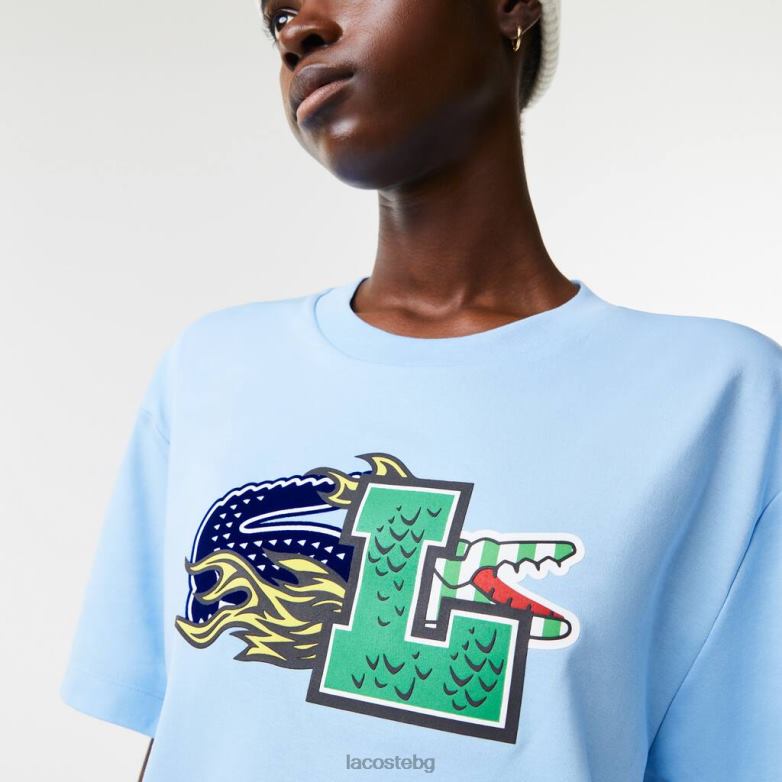 Жени Lacoste син голяма тениска от органичен памук облекло XTV622568