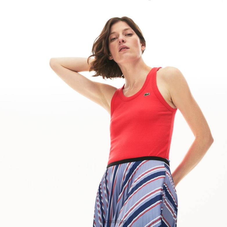 Жени Lacoste червен горнище без ръкави с деколте облекло XTV622586