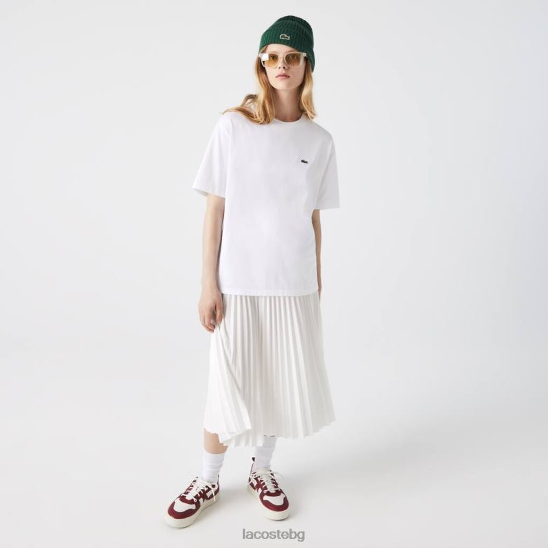 Жени Lacoste бяло първокласна памучна тениска с кръгла яка облекло XTV622590
