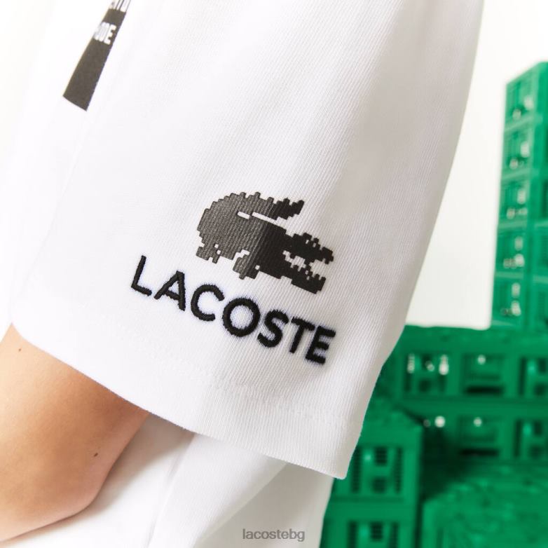 Жени Lacoste бяло live x minecraft къса тениска от органичен памук облекло XTV622605
