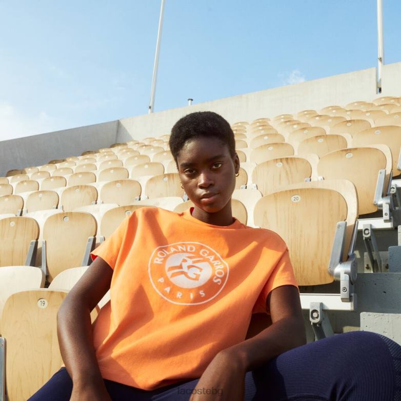 Жени Lacoste оранжево/бяло спортна тениска roland garros широка кройка облекло XTV622604