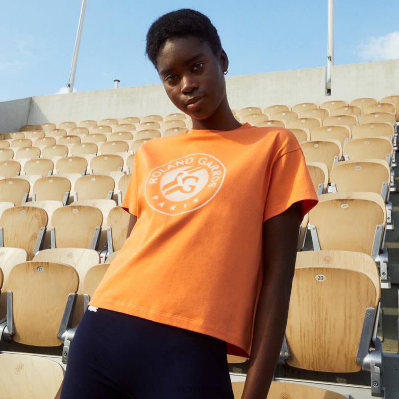 Жени Lacoste оранжево/бяло спортна тениска roland garros широка кройка облекло XTV622604