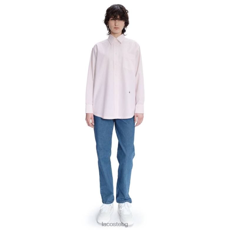 Жени Lacoste x A.P.C. бяло/розово памучна риза на райета облекло XTV622660