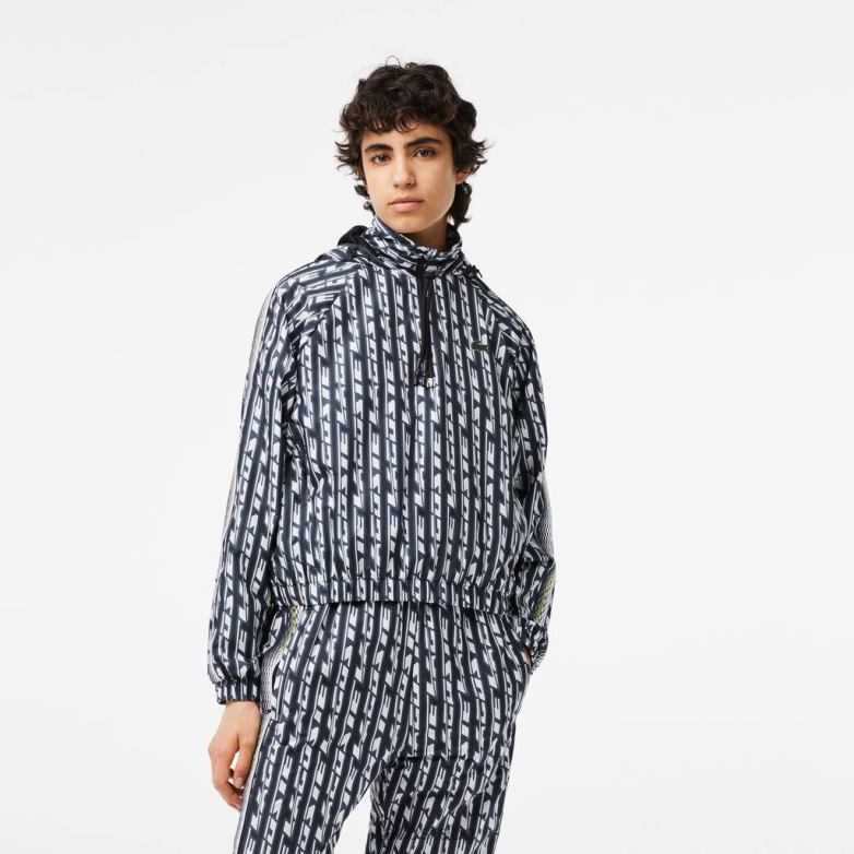 Жени Lacoste черно/синьо/бяло голямо спортно яке с качулка облекло XTV622437