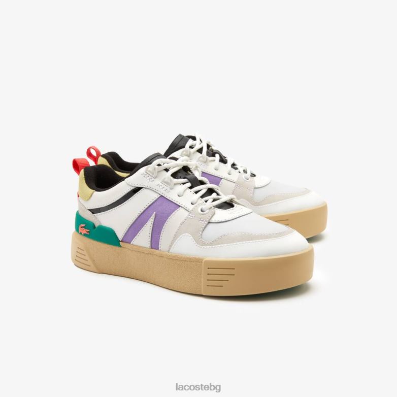 Жени Lacoste бяло/зелено l002 маратонки в поп цвят от кожа и велур обувки XTV622741