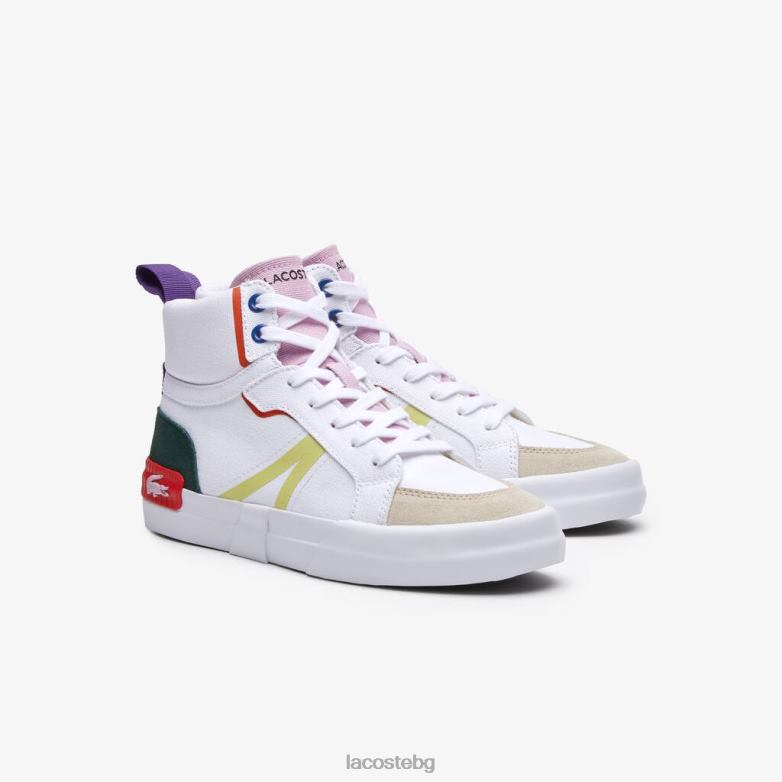 Жени Lacoste почти бяло и розово l004 средни текстилни кецове обувки XTV622715